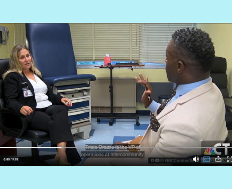Tricia Orozco from InterCommunity talks with Eddie Randall from NBC CT re School Based Health Centers